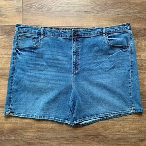 Terra & Sky Women's 4X Plus Size Blue Denim Elastic Waist Back Zip Shorts NWT